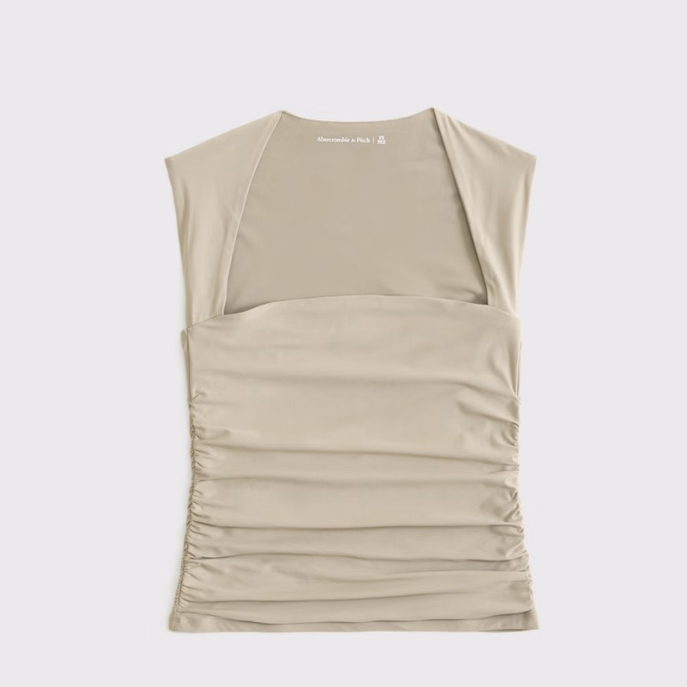 Abercrombie & Fitch Cream Ruched Asymmetrical Tank Top